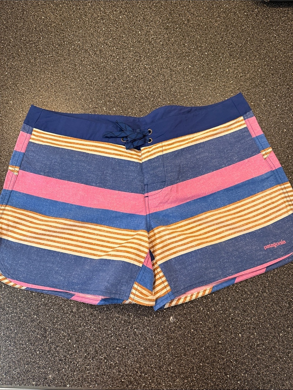 Women’s Patagonia Striped Swim Shorts - Navy, Pink, Gold - size 14